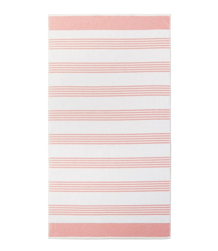 Coral Pool Towel - Open - Aegean Stripe Beach Towel by Peacock Alley at Fig Linens and Home