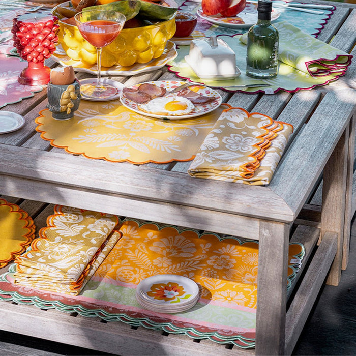 Alegria Round Coated Placemat in Sunset Yellow by Le Jacquard Francais 15" x 15" - Set of 4 Placemats YELLOW at FIG LINENS AND HOME 2