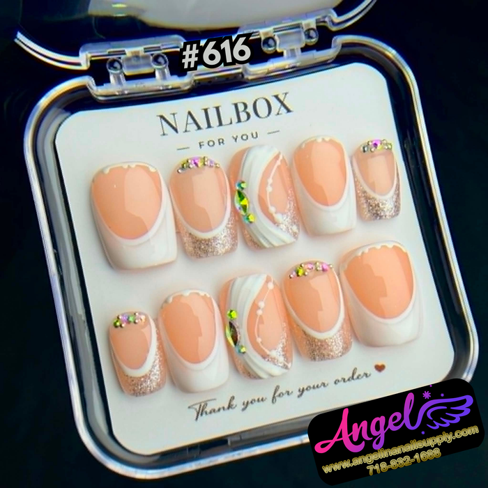 Angelina Handmade Custom Press-On #0616 – Peach Meringue