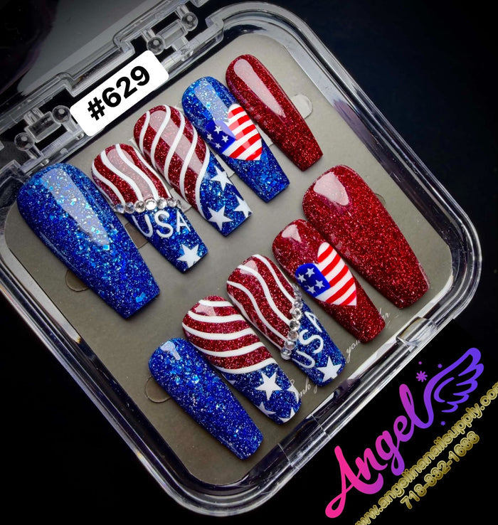 Angelina Handmade Custom Press-On #0629 – Patriot Pride