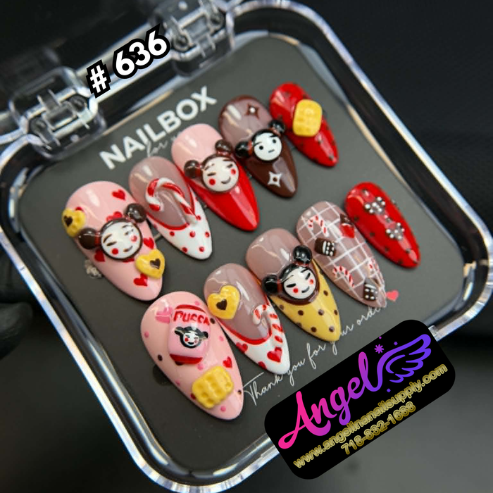 Angelina Handmade Custom Press-On #0636 - Pucca Love