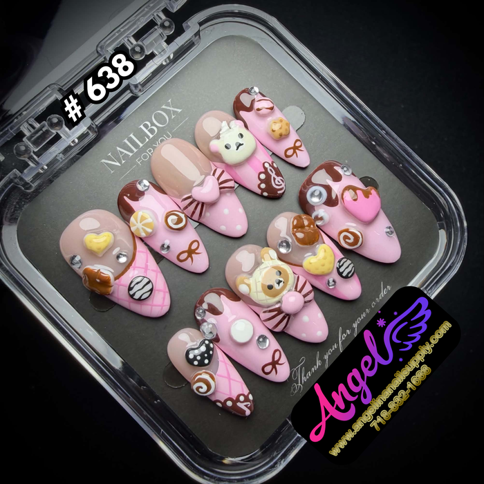Angelina Handmade Custom Press-On #0638 - Teddy’s Sweet Café