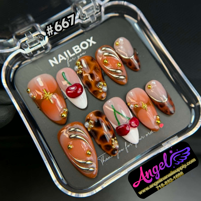 Angelina Handmade Custom Press-On #0667 - Cherry Tortoise