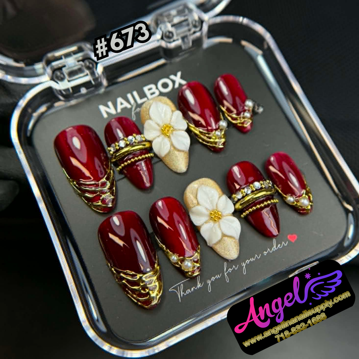 Angelina Handmade Custom Press-On #0673 - Burgundy Royale