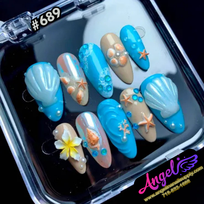 Angelina Handmade Custom Press-On #0689 - Azure Tidal Lagoon