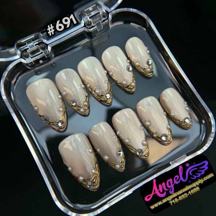 Angelina Handmade Custom Press-On #0691 - Pearl Gilded
