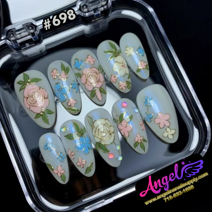 Angelina Handmade Custom Press-On #0698 - Stained Garden
