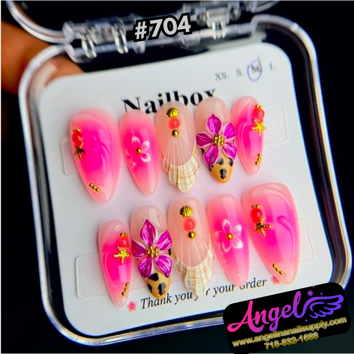Angelina Handmade Custom Press-On #0704 - Cabana Crush