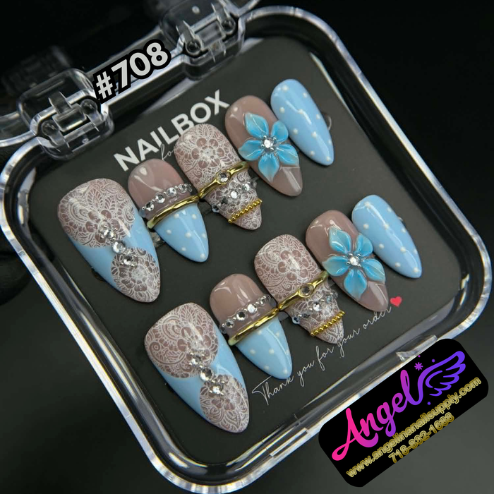 Angelina Handmade Custom Press-On #0708 - Blue Memento