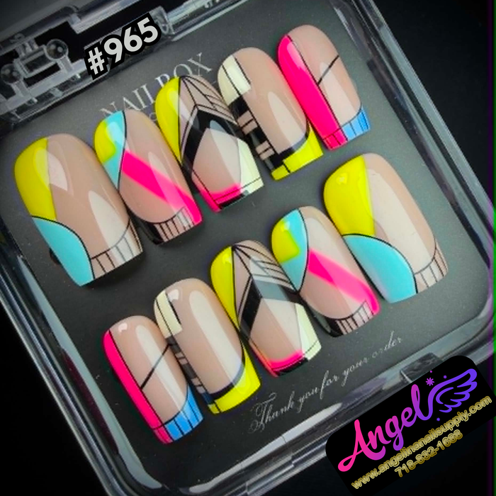 Angelina Handmade Custom Press-On #0965 - Neon Geometry