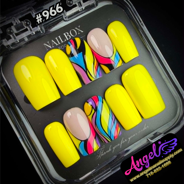 Angelina Handmade Custom Press-On #0966 - Neon Mosaic