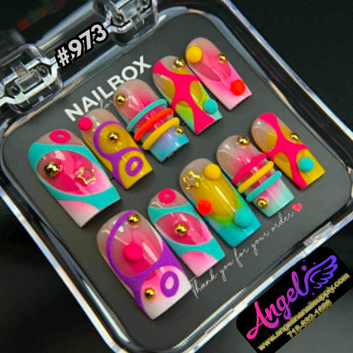 Angelina Handmade Custom Press-On #0973 - Retro Pop Party