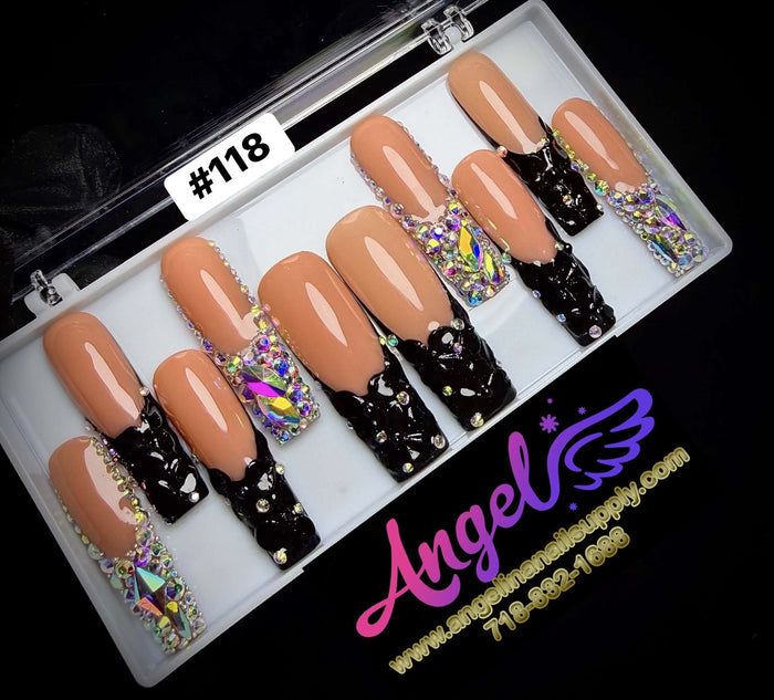 Angelina Handmade Custom Press-On Long Nail Design #118 - Glam After Dark
