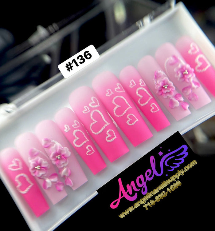 Angelina Handmade Custom Press-On Long Nail Design #136 - Sweetheart