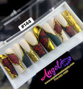 Angelina Handmade Custom Press-On Long Nail Design #144 - Crimson Rose Royale
