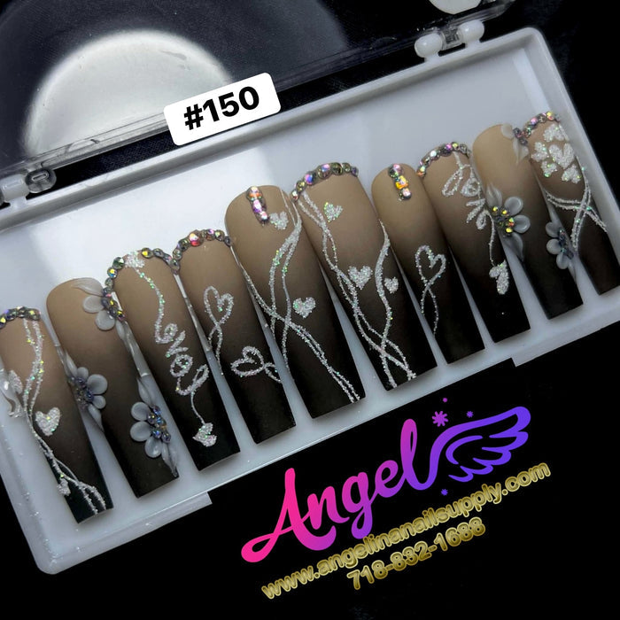 Angelina Handmade Custom Press-On Long Nail Design #150 - Shadow Waltz