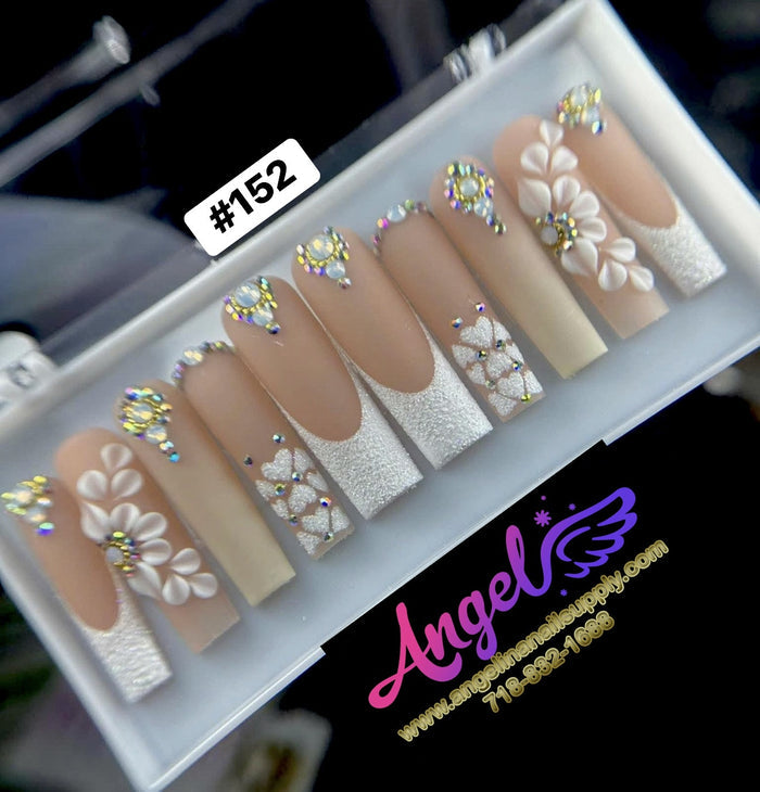Angelina Handmade Custom Press-On Long Nail Design #152 - Moonlit Petals