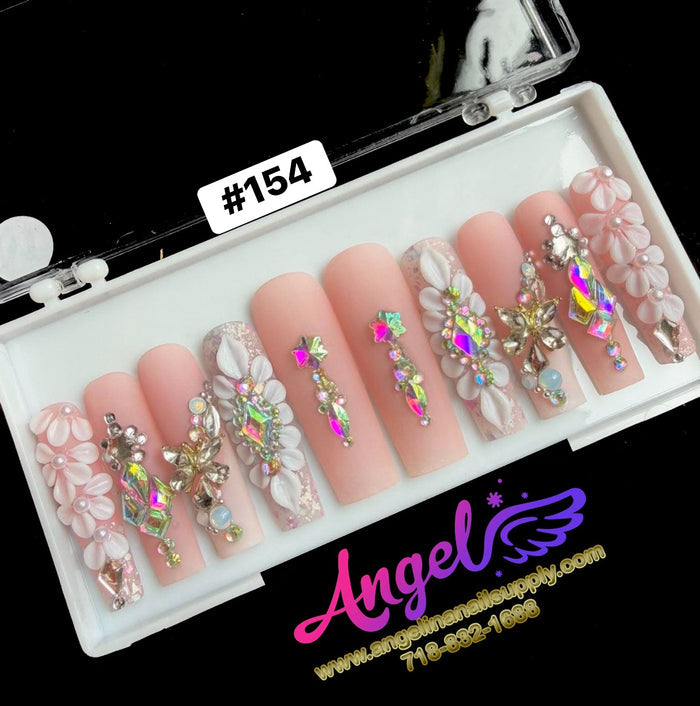 Angelina Handmade Custom Press-On Long Nail Design #154 - Pink Serenity