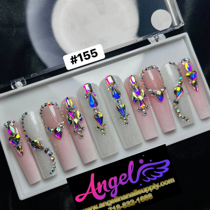 Angelina Handmade Custom Press-On Long Nail Design #155 - Starlit Jewels