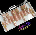 Angelina Handmade Custom Press-On Long Nail Design #156 - Gilded Garden