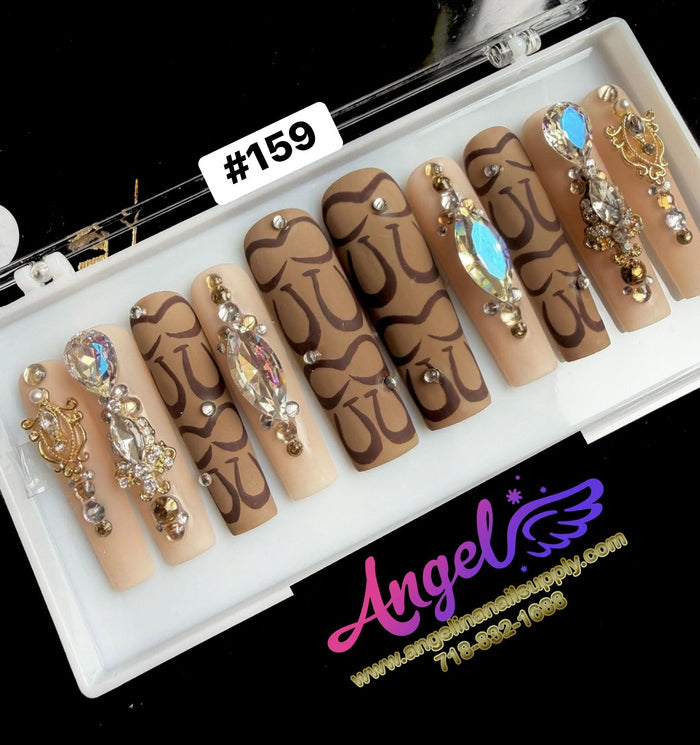 Angelina Handmade Custom Press-On Long Nail Design #159 - Prestige Pattern