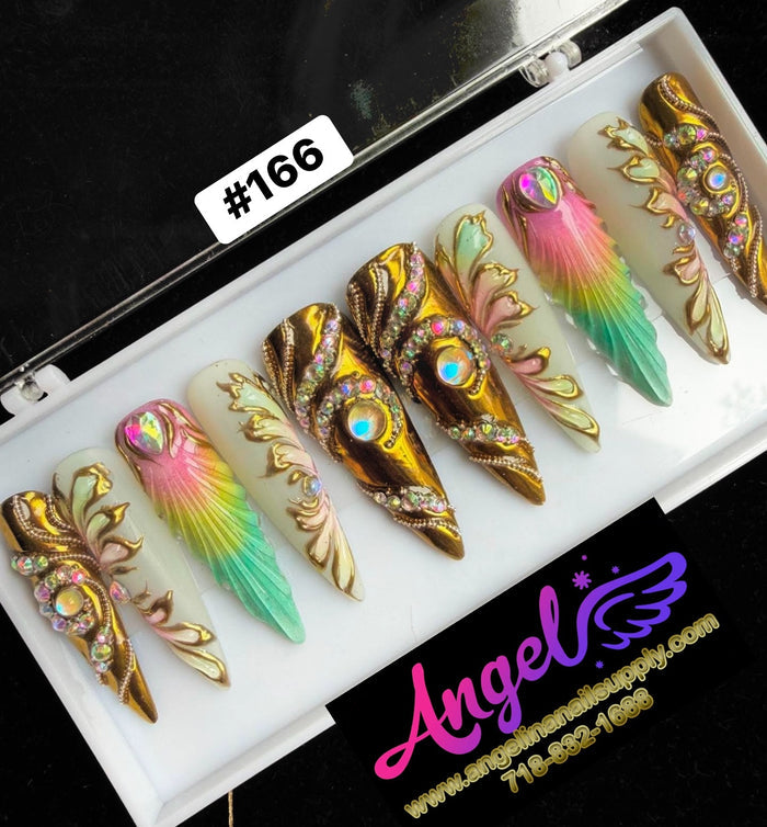 Angelina Handmade Custom Press-On Long Nail Design #166 - Crown of Atlantis