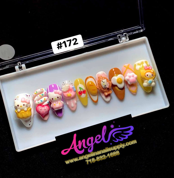 Angelina Handmade Custom Press-On Long Nail Design #172 - Kitty's Sweet Delights