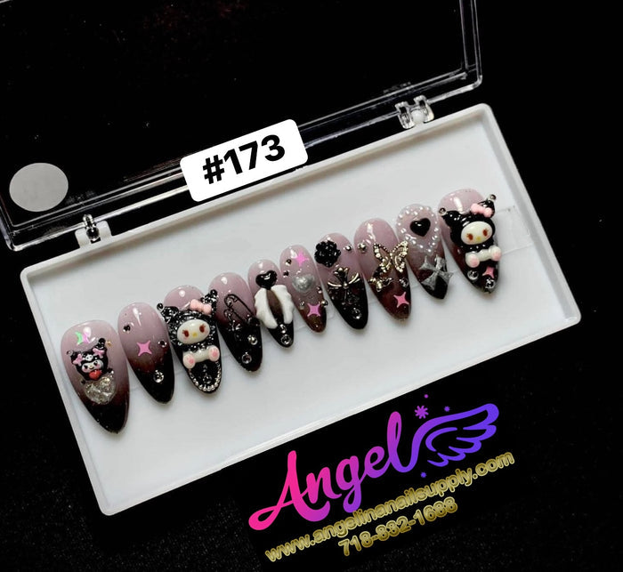 Angelina Handmade Custom Press-On Long Nail Design #173 - Kuromi Midnight Charm