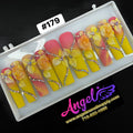 Angelina Handmade Custom Press-On Long Nail Design #179 - Sunset Blossom Luxe