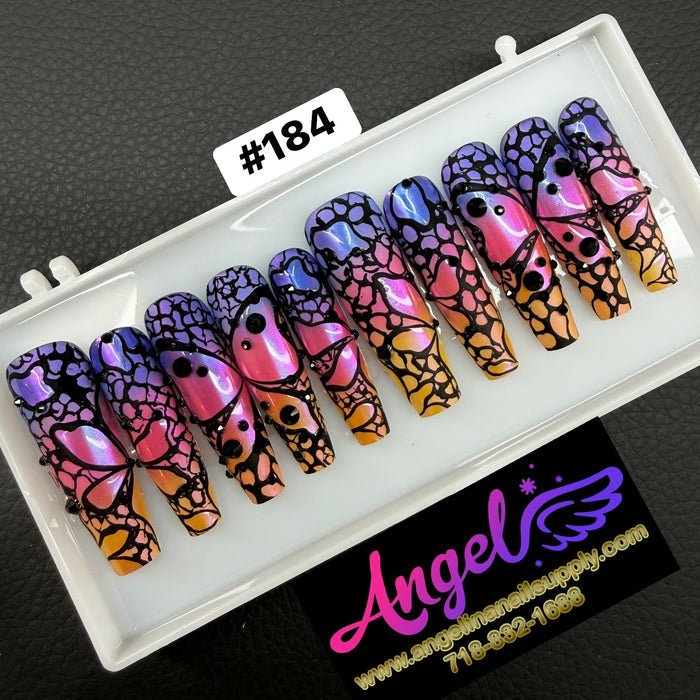Angelina Handmade Custom Press-On Long Nail Design #184 - Twilight Butterfly