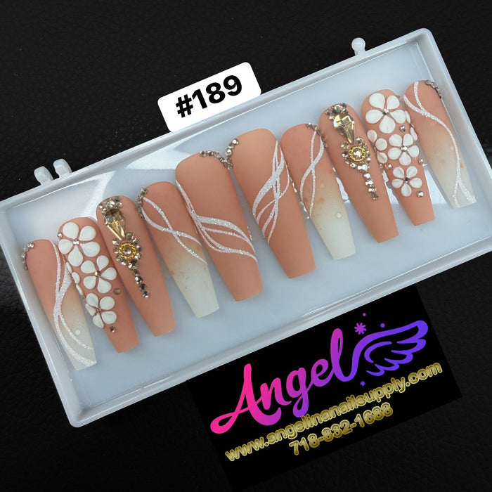 Angelina Handmade Custom Press-On Long Nail Design #189 - Garden of Grace