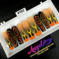 Angelina Handmade Custom Press-On Long Nail Design #192 - Butterfly Blaze