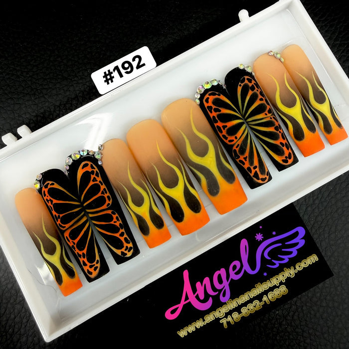Angelina Handmade Custom Press-On Long Nail Design #192 - Butterfly Blaze