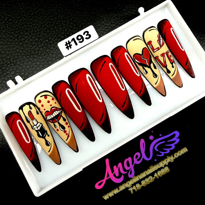 Angelina Handmade Custom Press-On Long Nail Design #193 - Love on Fire