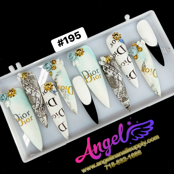 Angelina Handmade Custom Press-On Long Nail Design #195 - Couture Blanc