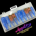 Angelina Handmade Custom Press-On Long Nail Design #196 - Sapphire Sea Queen