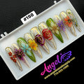 Angelina Handmade Custom Press-On Long Nail Design #198 - Golden Bloom Mosaic