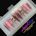 Angelina Handmade Custom Press-On Long Nail Design #201 - Pink Minnie