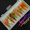 Angelina Handmade Custom Press-On | Long Nail Design #204 - Golden Orange Garden