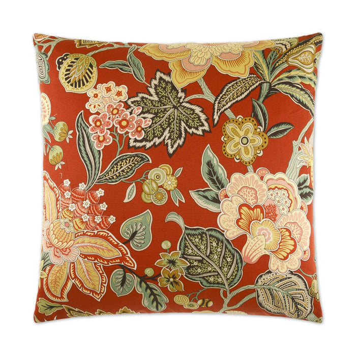 Augustus Pillow in Red - front view, floral multi-color design in vibrant red by D.V. KAP Home