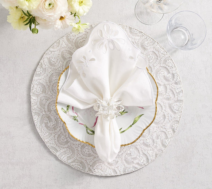 Bloom Napkin in White Set of 4 by Kim Seybert at Fig Linens and Home 3