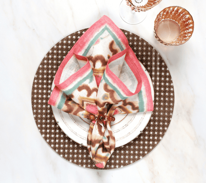 Bois Napkin Ring in Brown & Gold Set of 4 by Kim Seybert at Fig Linens and Home - Lifestyle View 4