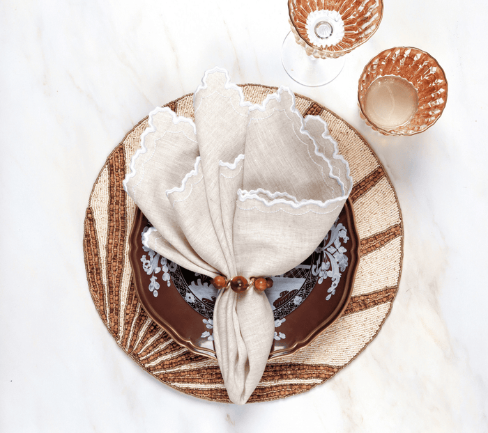 Bois Napkin Ring in Brown & Gold Set of 4 by Kim Seybert at Fig Linens and Home - Lifestyle View 2