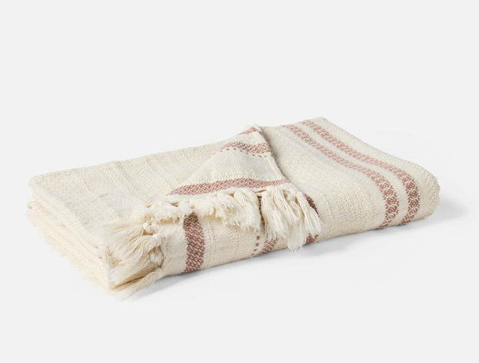 Coyuchi Bonita Praline and Undyed Organic Throw Blanket at Fig Linens and Home