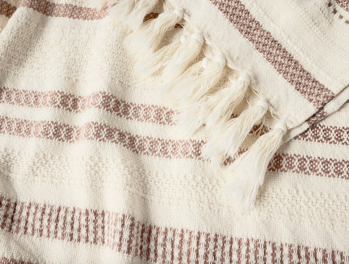 Coyuchi Bonita Praline and Undyed Organic Throw Blanket at Fig Linens and Home - Detail of Blanket 1
