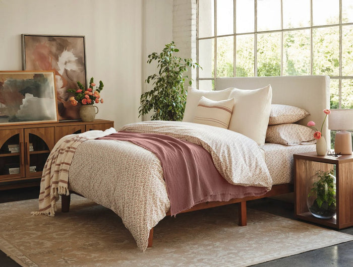 Coyuchi Bonita Praline and Undyed Organic Throw Blanket at Fig Linens and Home - Lifestyle 1