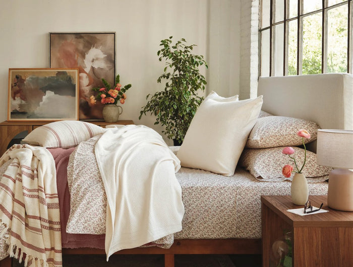 Coyuchi Bonita Praline and Undyed Organic Throw Blanket at Fig Linens and Home - Lifestyle 2