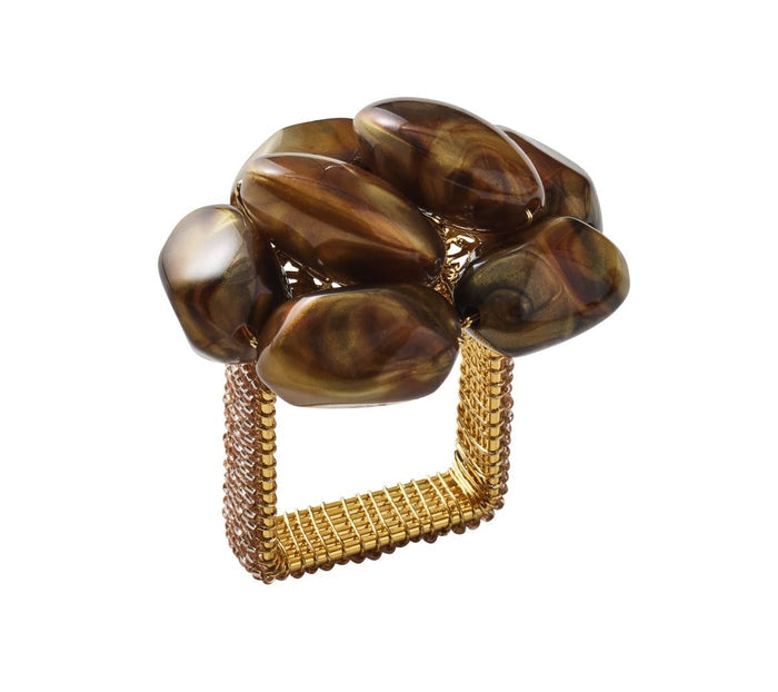 Bonton Napkin Ring in Brown & Gold, Set of 4 Kim Seybert at Fig Linens and Home - View 1