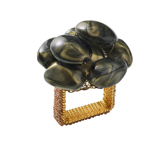Bonton Napkin Ring in Gray & Gold, Set of 4 Kim Seybert at Fig Linens and Home - View 1
