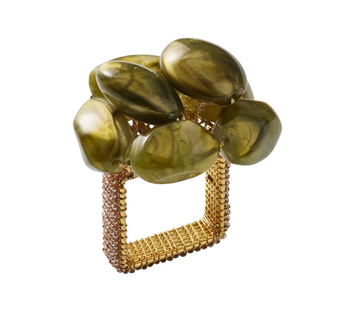 Bonton Napkin Ring in Green & Gold, Set of 4 Kim Seybert at Fig Linens and Home - View 1